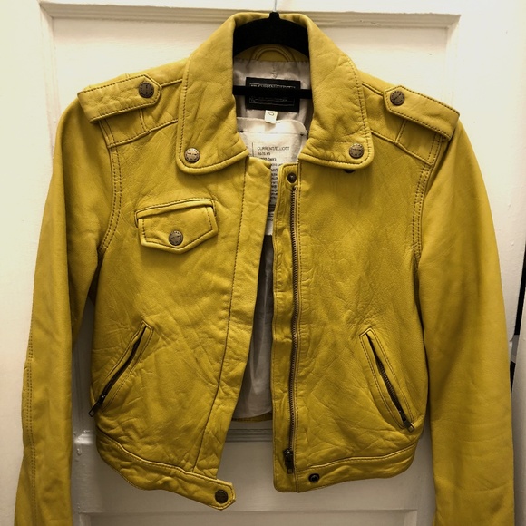 Current/Elliot Leather Moto - Yellow/Olive - Size 0 - Picture 1 of 7
